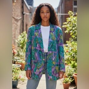 Vintage Nordstrom Celestial Purple and Green Blazer 100% Silk Small EUC
